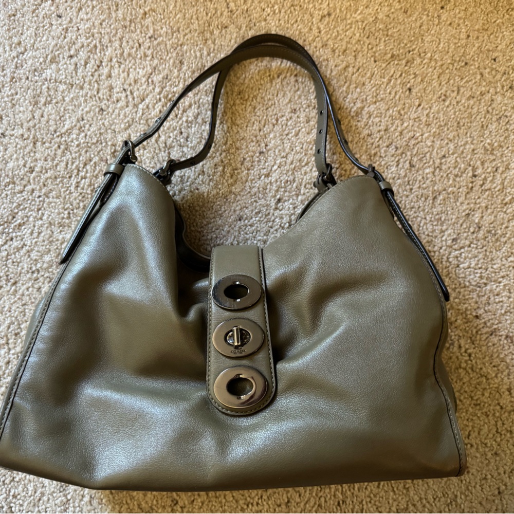Coach Olive Green Leather Shoulder Handbag #C1482-32325